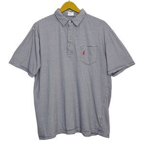 Johnnie-O Polo Shirt Mens Medium Blue Stripes Short Sleeve Preppy Coastal Golf